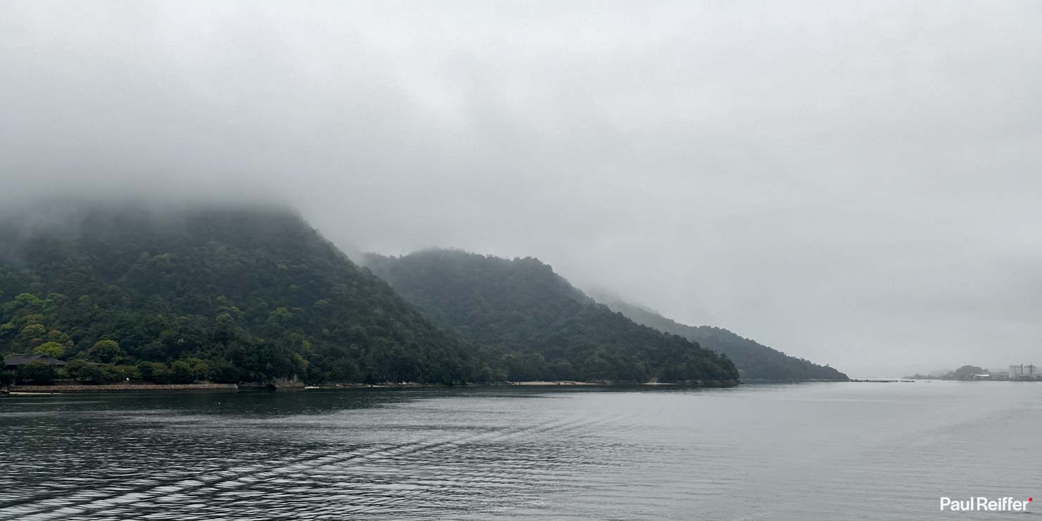 Mountains Mist Ferry Approach iPhone Rain Fog Hiroshima Miyajima Island Japan Itsukushima Torii Floating Gate Landscape Photography Paul Reiffer Phase One Fine Art Print