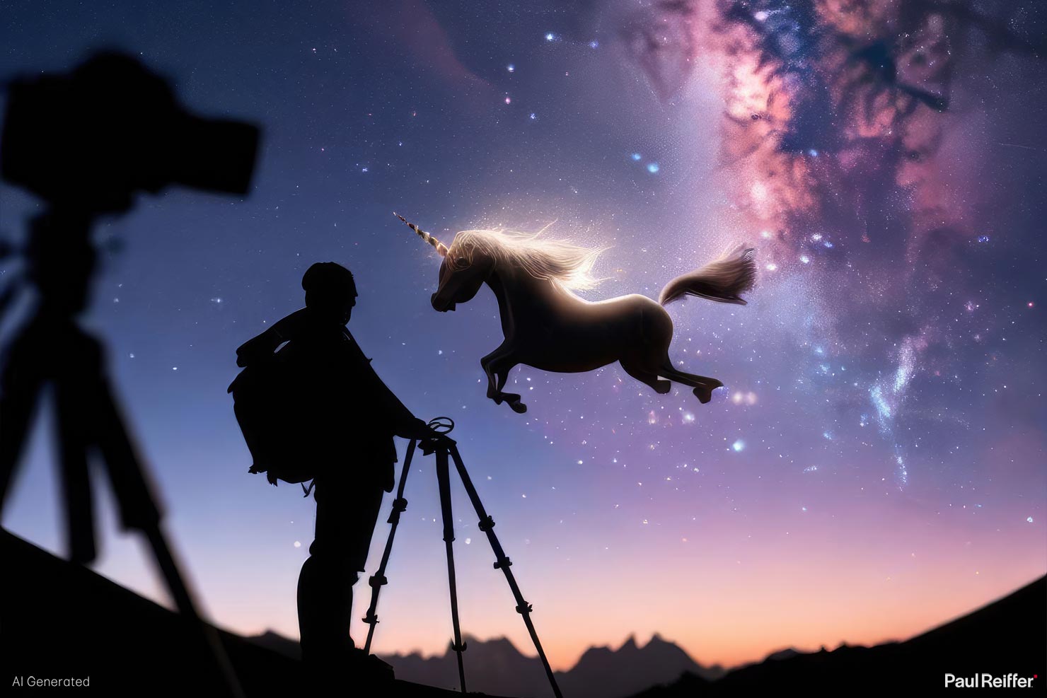 Unicorn Header Stars Astro Fake Midjourney Stable Diffusion Dall E Pink Sky Photographers Landscape How To Use AI Images Good Bad Review Bard Bing ChatGPT Guide Paul Reiffer