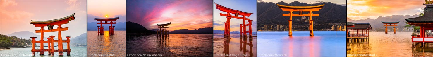 iStock Sunset Torii Examples Licensed Editorial Different Photographers Miyajima Shrine Floating Gate Samples