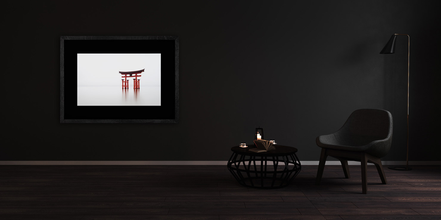Torii Shrine Hiroshima Miyajama Gate Japan Minimalist buy limited edition photograph landscape Full Solid Wood Black Frame Complete Image Paul Reiffer Apartment 07 Dark Black Solid Wood Frame Paul Reiffer