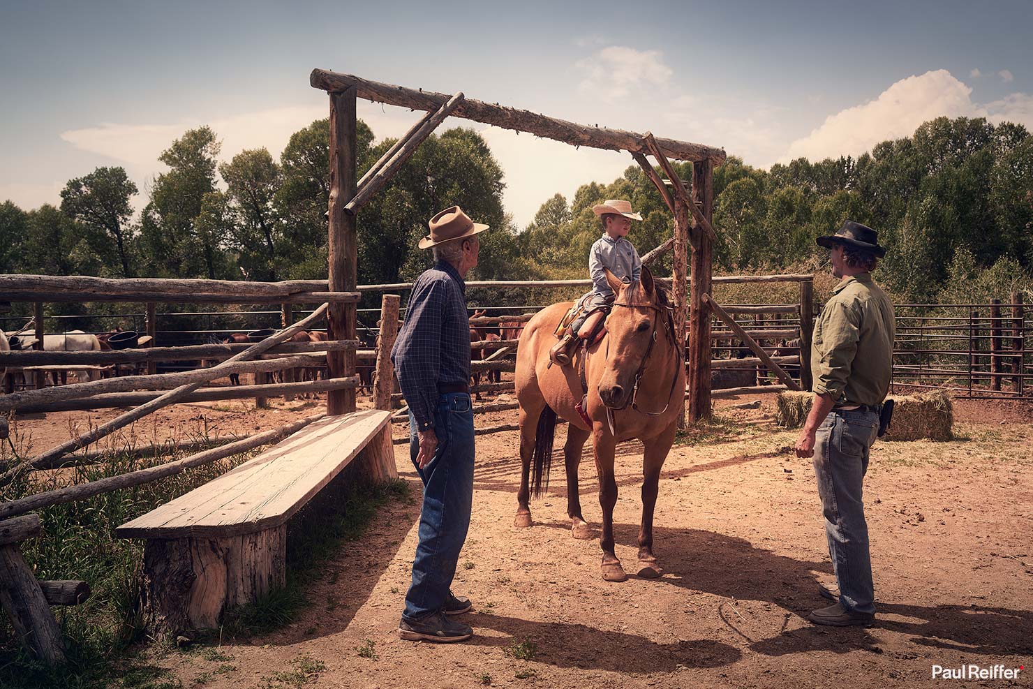 Bitterroot Handing Over The Reins 3 Generations Richard Bayard Tristan Horseback Corral Paul Reiffer Wyoming Ranch US West Cowboy Horses Fox Family Photographs Dubois Jackson WY