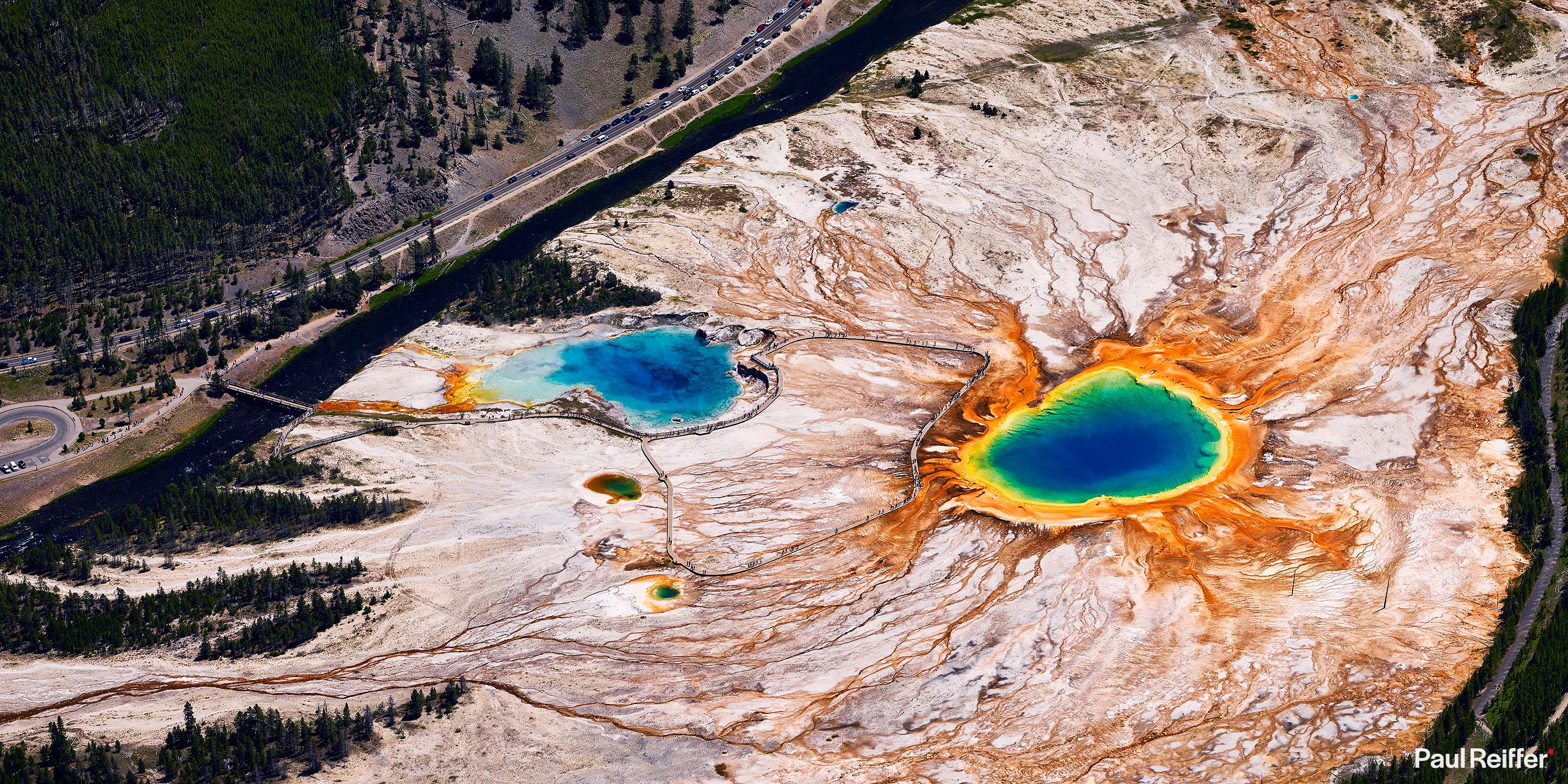 Approach Grand Prismatic Spring Excelsior Yellowstone GPS Aerial Heli Helicopter Shoot Paul Reiffer Phase One XT Medium Format Digital Back 138mm Rodenstock