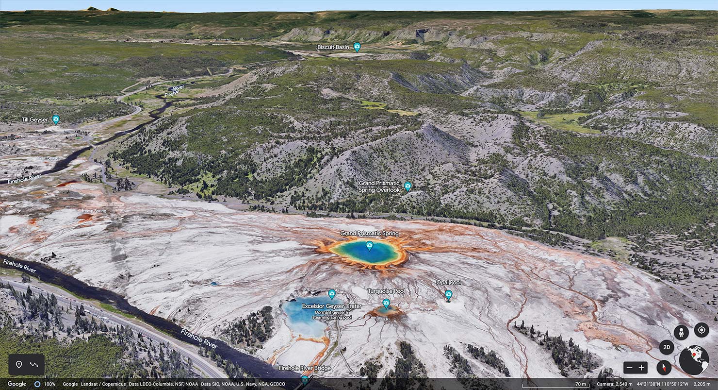 Google Maps Overlook 3D Overview Yellowstone National Park Earth Grand Prismatic Spring Guide Paul Reiffer Landscape Photography Aerial Where