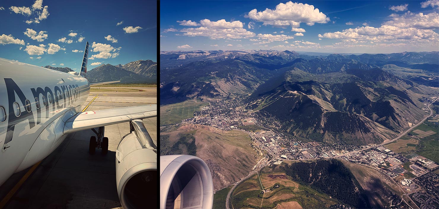 Leaving Jackson Hole WY Wyoming Grand Teton Mountain Range American Airlines Airport Clouds Sky Town Aerial View International Flight Paul Reiffer