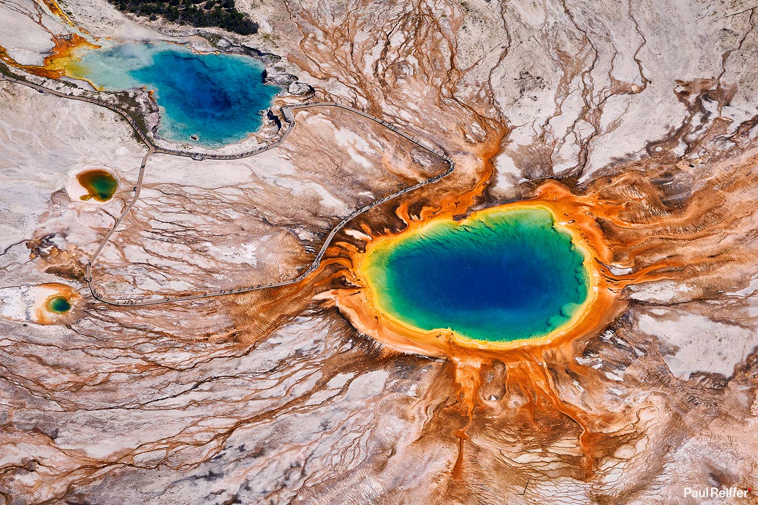 Reverse Grand Prismatic Spring Excelsior Layout Yellowstone GPS Aerial Heli Helicopter Shoot Paul Reiffer Phase One XT Medium Format Digital Back 138mm Capture One Rodenstock