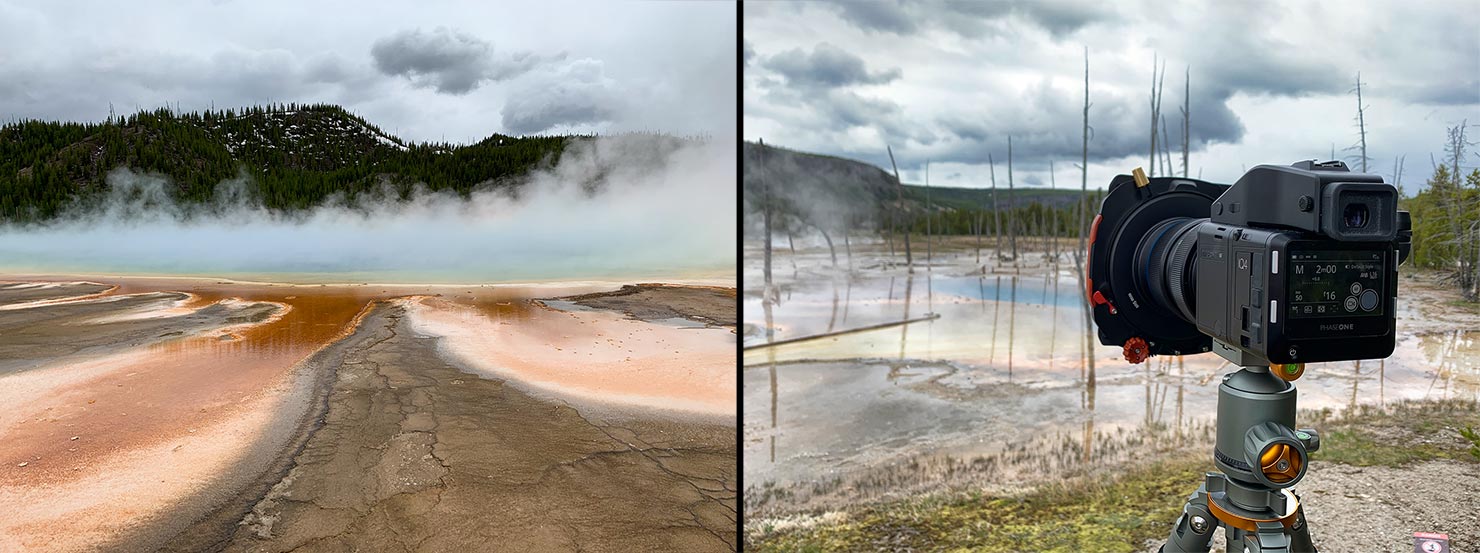 Second Try Visit Yellowstone National Park Grand Prismatic Spring Cloudy Foggy Wet Raining Paul Reiffer Photographer Phase One Behind Scenes Geyser