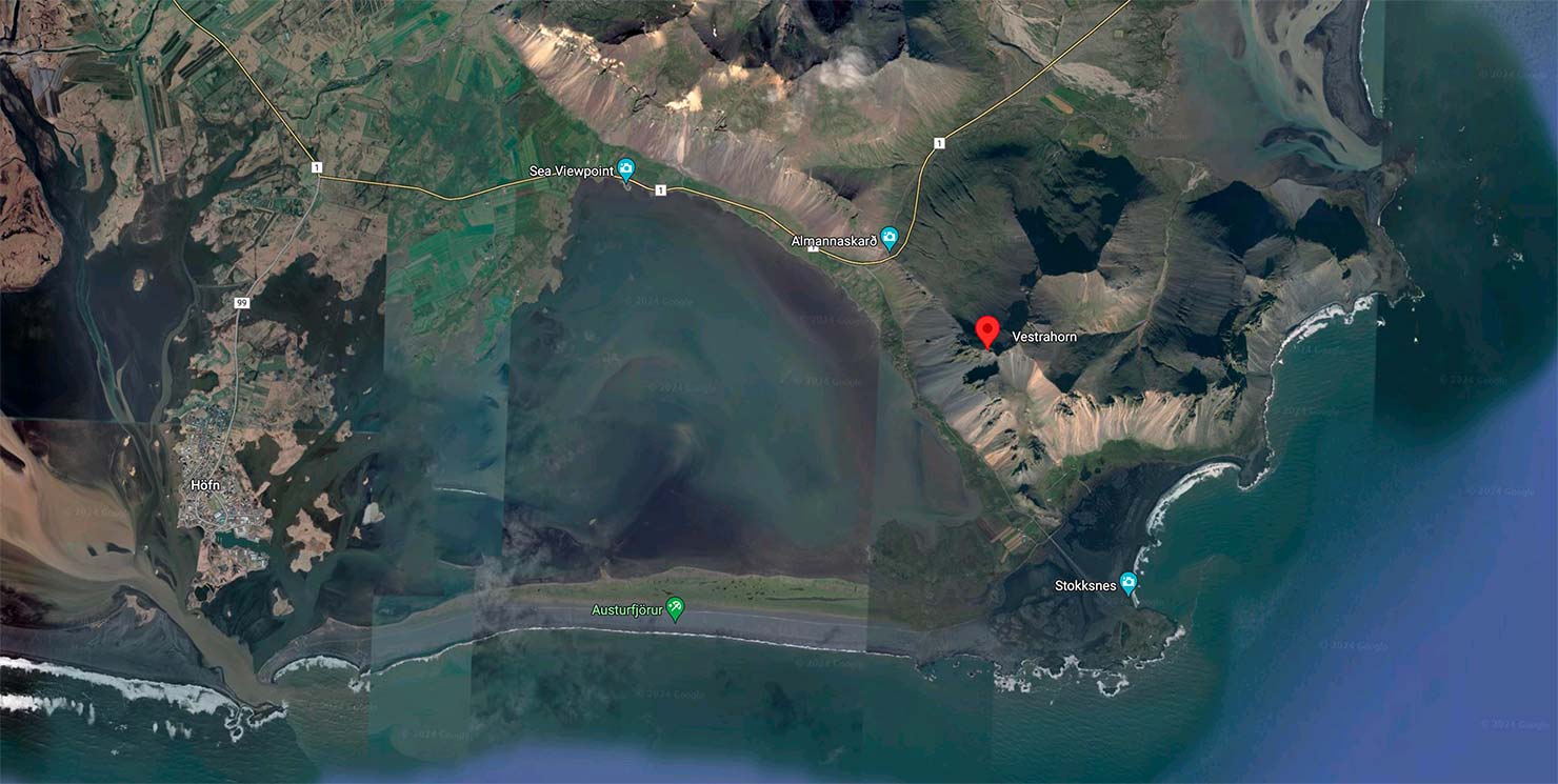 Map Satellite Area Iceland Vestrahorn Stokksnes Vesturhorn Hofn Paul Reiffer Photographer Google Aerial