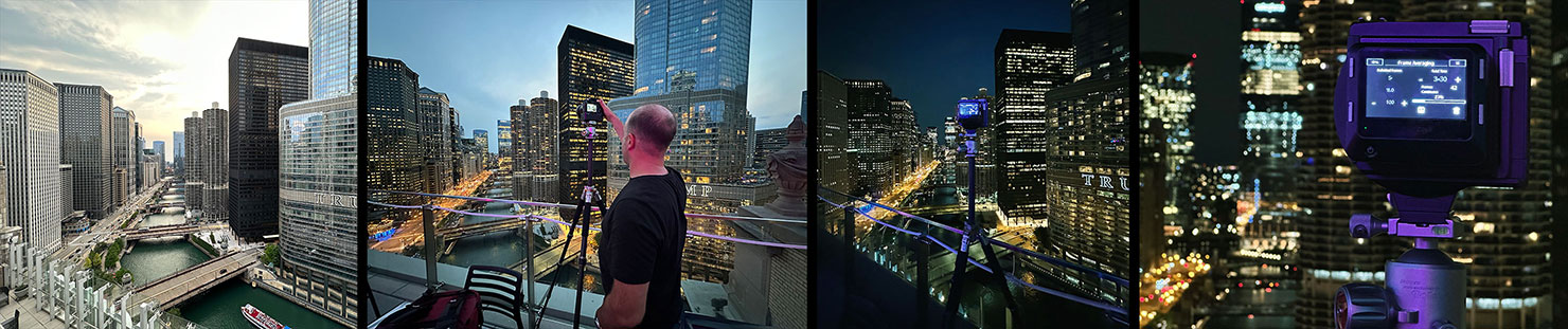 Chicago BTS LondonHouse David Grover Fuji Phase One Camera Rooftop Photography City Cityscape Night Lights Frame Averaging Paul Reiffer