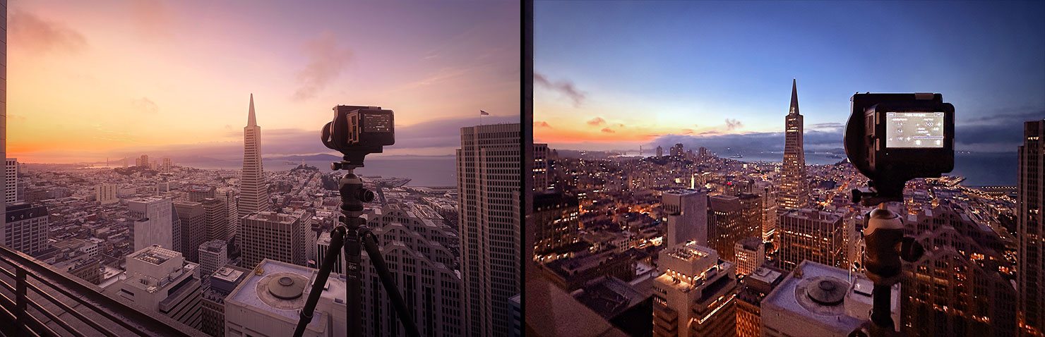 Paul Reiffer BTS Golden Hour Transamerica Blue Four Seasons Hotel Rooftop San Francisco City Cityscape Photographer Landscape Photography Commercial Phase One Camera