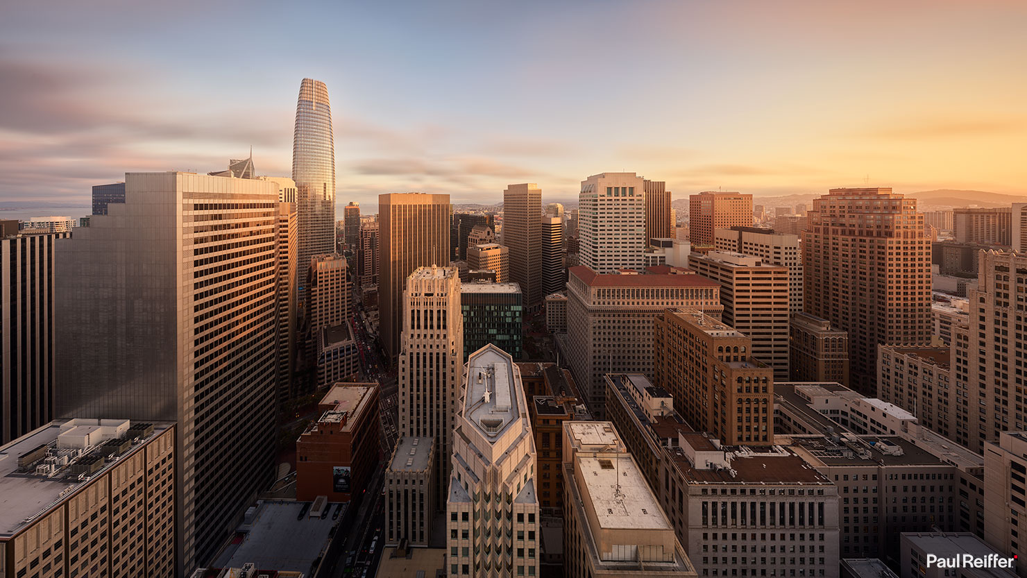 San Francisco Sales Force Tower SoMa Downtown Panoramic View Market Street Embarcadero View Paul Reiffer California Cityscape Photographer Golden Hour Scene