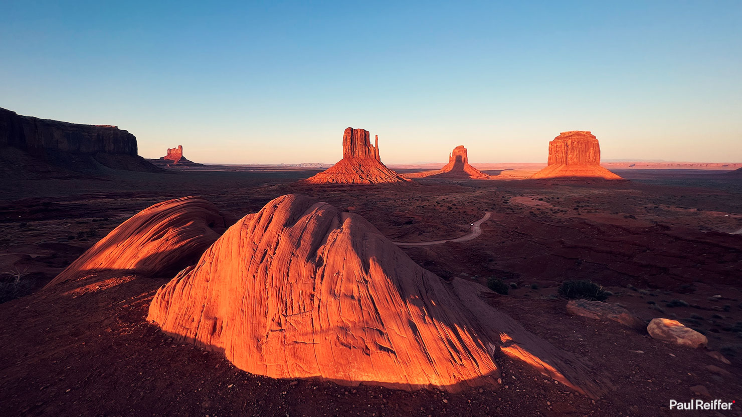 iPhone Monument Valley Taylor Rock Merrick Butte Shadow Silhouette West Mitten Spring Sunset Shape Aligned Perfect Red Rock Paul Reiffer