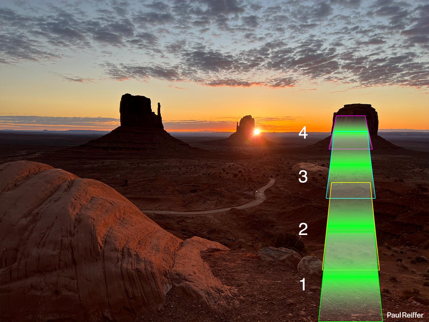 Focus Stacking Overlay Slices Shots Near Far Conceptual XT Technical Camera Phase One Paul Reiffer Landscape Photography Monument Valley iPhone Image Sunrise BTS IMG_1829