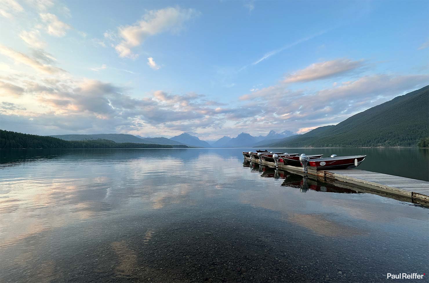 BTS Lake McDonald Boats iPhone Camera Phone Shot 15 Pro Max Boats Jetty Rainbow Stones Fake Photoshopped Reality Compare Glacier National Park Montana Paul Reiffer Photographer Landscape