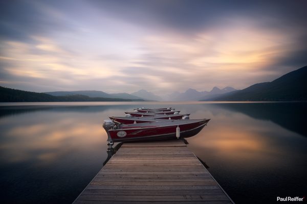 Haven Lake McDonald Still Reflections Boats Mountains Jetty Glacier National Park Montana 3x2 Paul Reiffer Landscape Photographer Photograph Fine Art Print Peaceful Calm Wall Decor P0012267