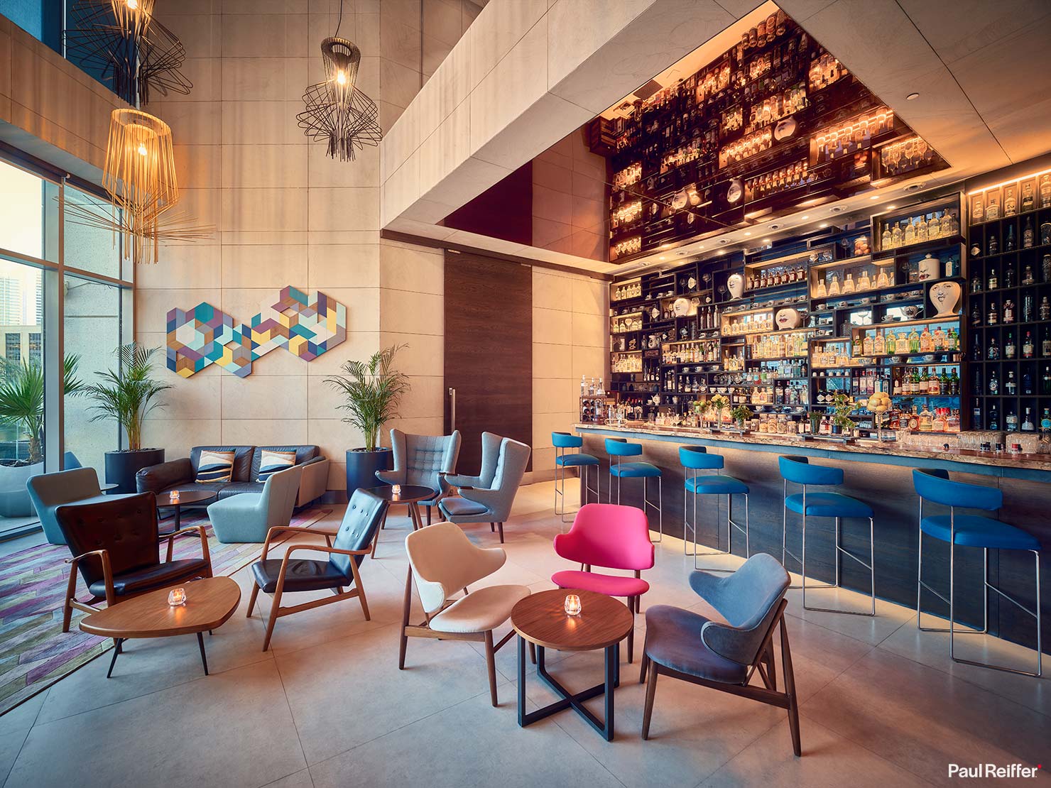 Ginter Gin Bar Wide Lounge Interior IHG InterContinental Hotels Resorts One Rewards Hotel Hospitality Photography Photographer Luxury Dubai Marina Paul Reiffer