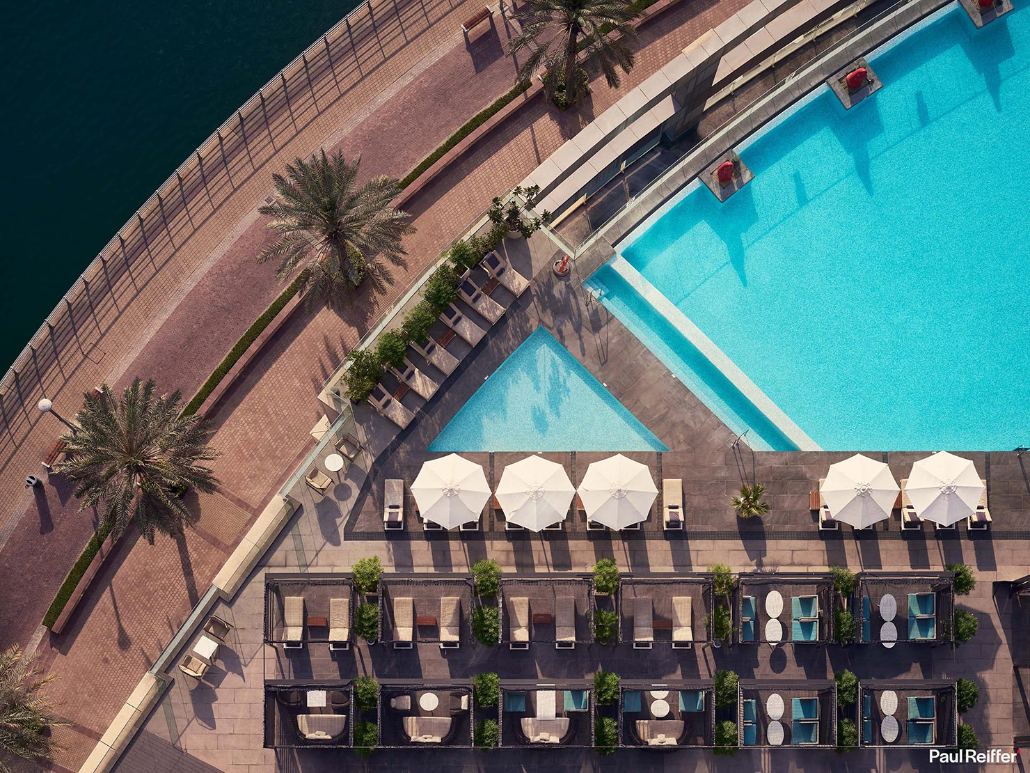 Pool Top Down Sunbeds Iconic Aerial Swimming IHG InterContinental Hotels Resorts One Rewards Hotel Hospitality Photography Photographer Luxury Dubai Marina Paul Reiffer