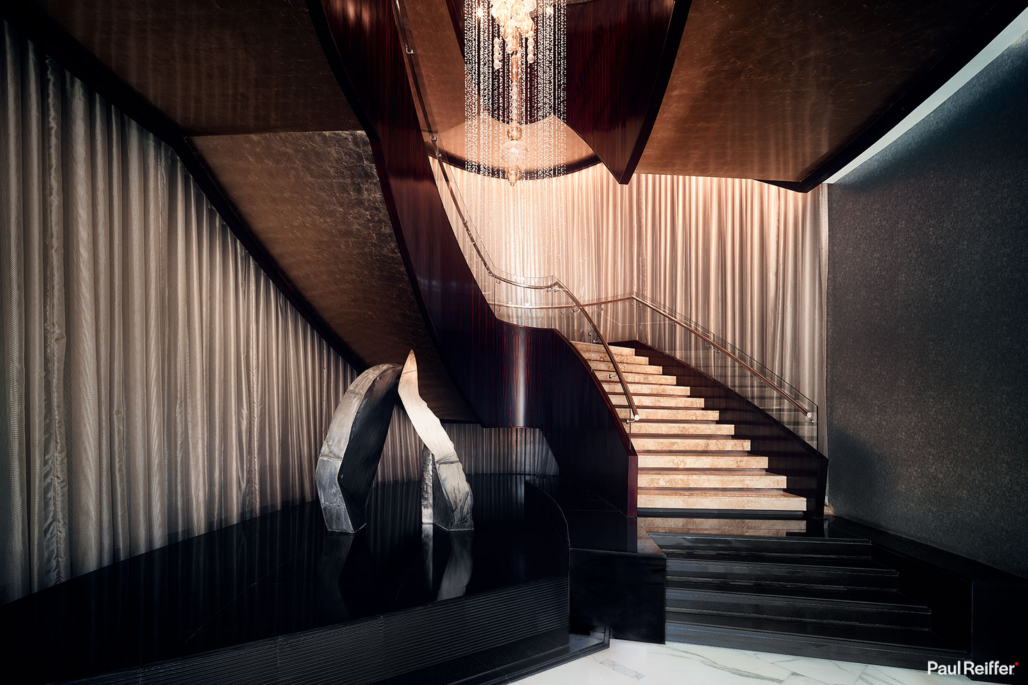 Dubai Shangri La Lobby Stairs Reflection P0014372 Luxury Hotel Photography Commercial Photographer Paul Reiffer UAE UK Images Hero Marketing Resort