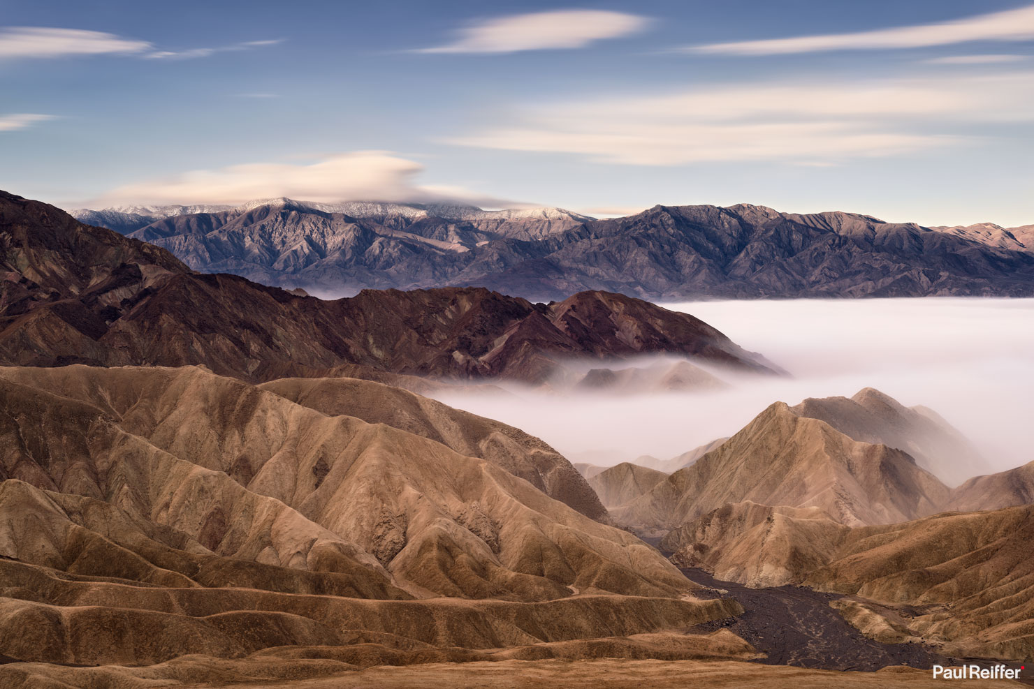 Zabriskie Soup Death Valley Fog Left Wide P0015508 Paul Reiffer Medium Format Landscape Photography Fine Art Print National Park California Professional Rock Formations Point