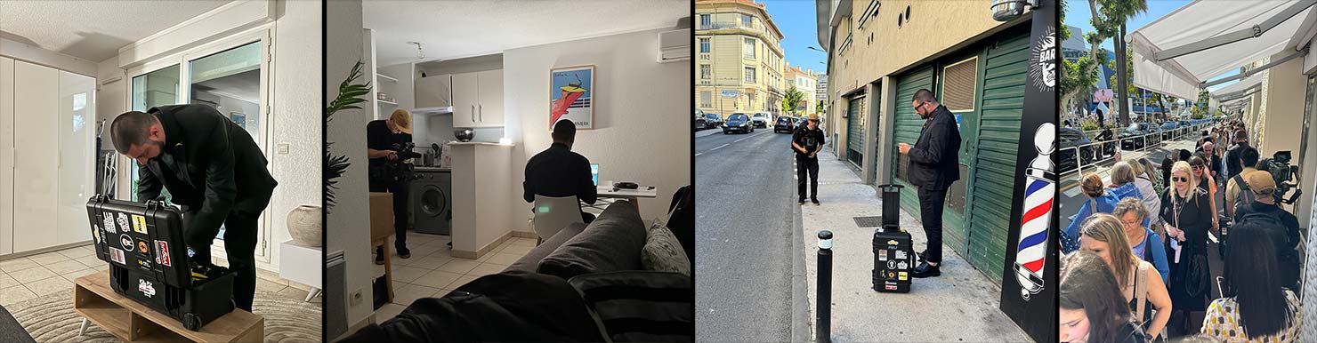 Pelicase Filming Streets Cannes Film Festival De Alessandro Galatoli Celebrity Star Event Photographer 77th 2024 May Red Carpet Paul Reiffer Director Capture One Evoku Tom Films BTS