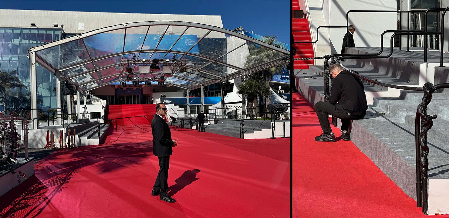 Setting Up Red Carpet Layout Security Cannes French Film Festival De Alessandro Galatoli Celebrity Event Photographer 77th 2024 May Red Carpet Paul Reiffer Director Capture One Evoku Tom Films BTS