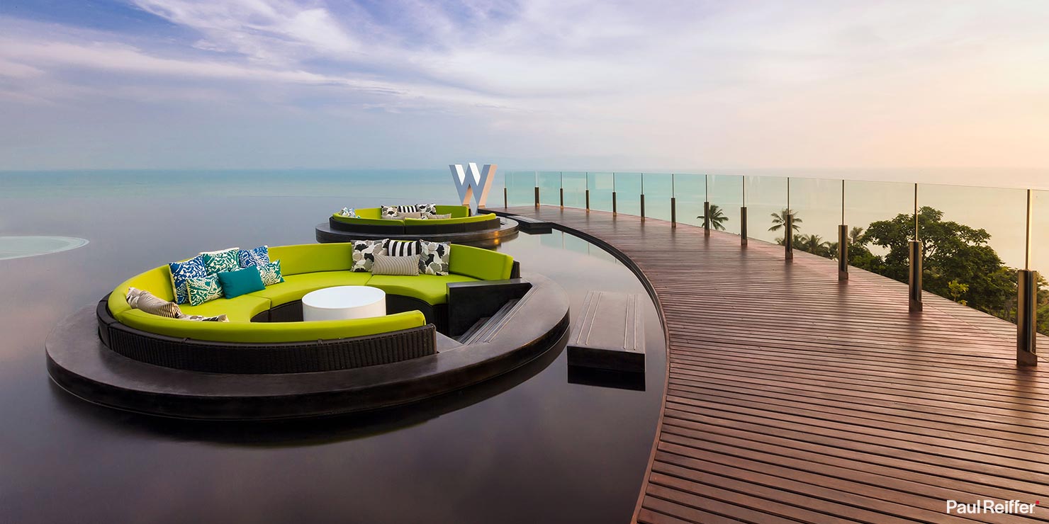 W Koh Samui Hero Shot Welcome Infinity Pool Woo Bar Marriott Thailand Luxury Hotel Photography Commercial Paul Reiffer Worldwide Rooms Restaurant Resort Guide Best Photographer 2x1 Pano