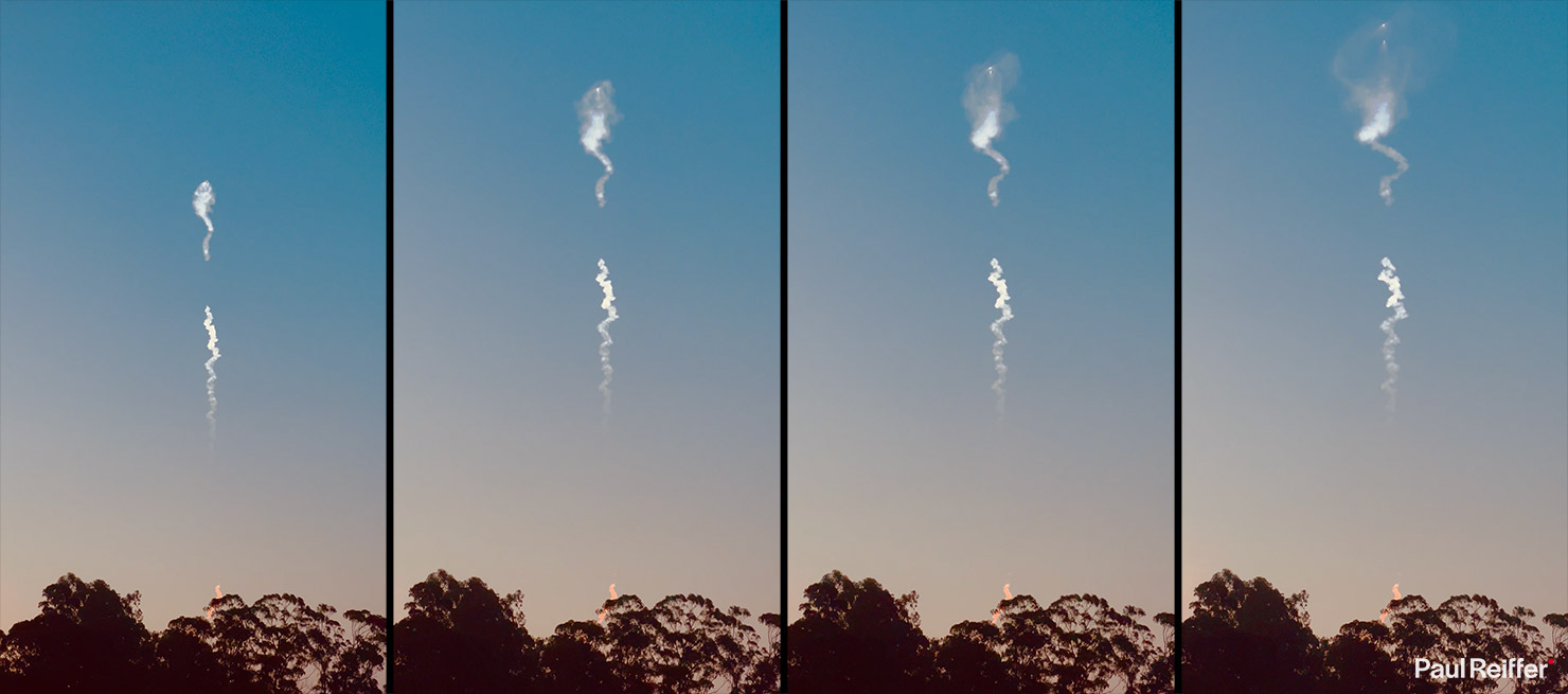 2022 Watching SpaceX Launch From McWay Falls Pacific Coast Monterey California Sky Rocket Separation Early Morning Dawn Trail Musk