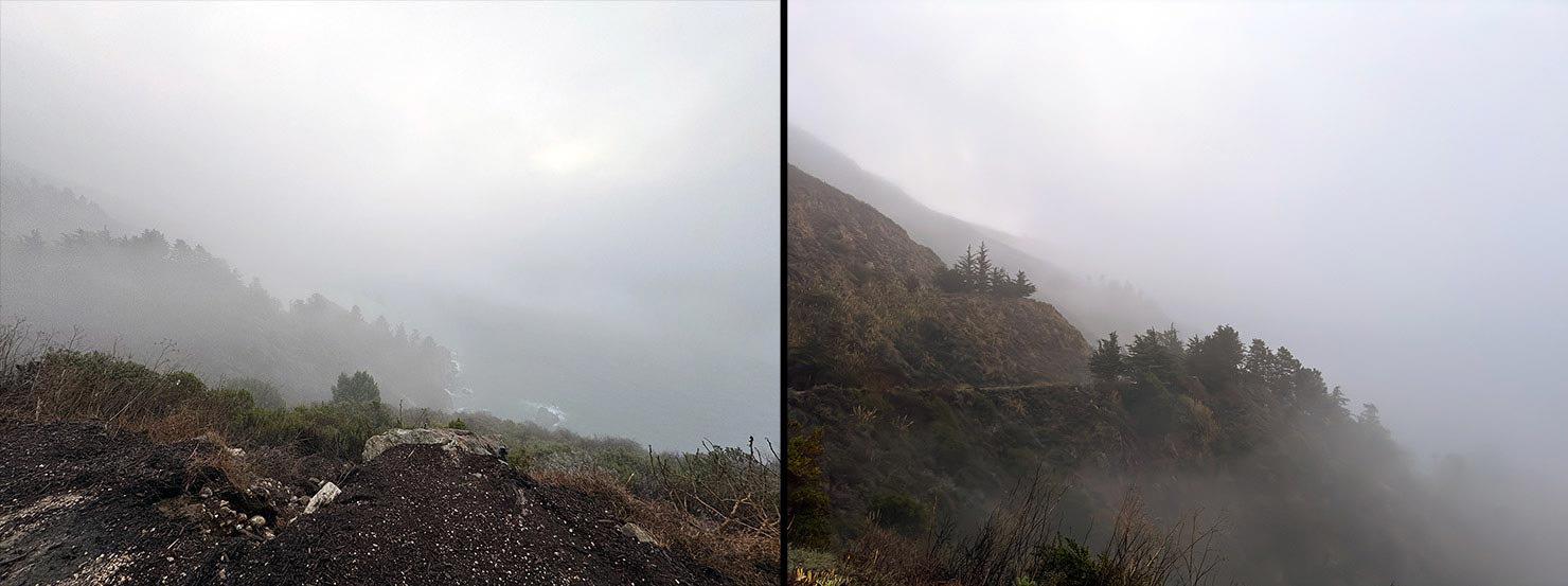 2024 Fog Mist Surrounding Hills Pacific Coast Route 1 Big Sur Coastline California Trees Cold Explore Area IMG_8416