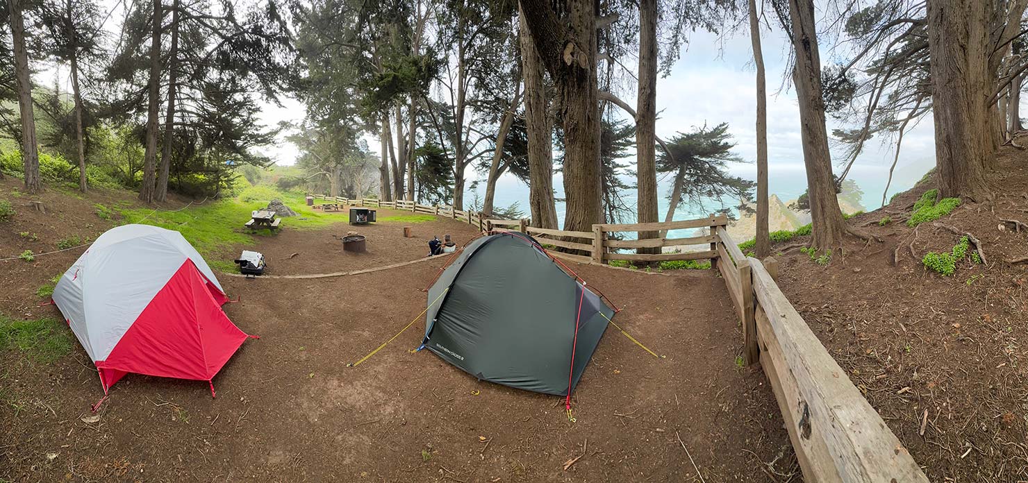 2025 Camp Complete Setup MSR Terra Nova Big Sur Coast Route 1 Paul Reiffer Ben Site Fog Mist Pano Rare IMG_7231