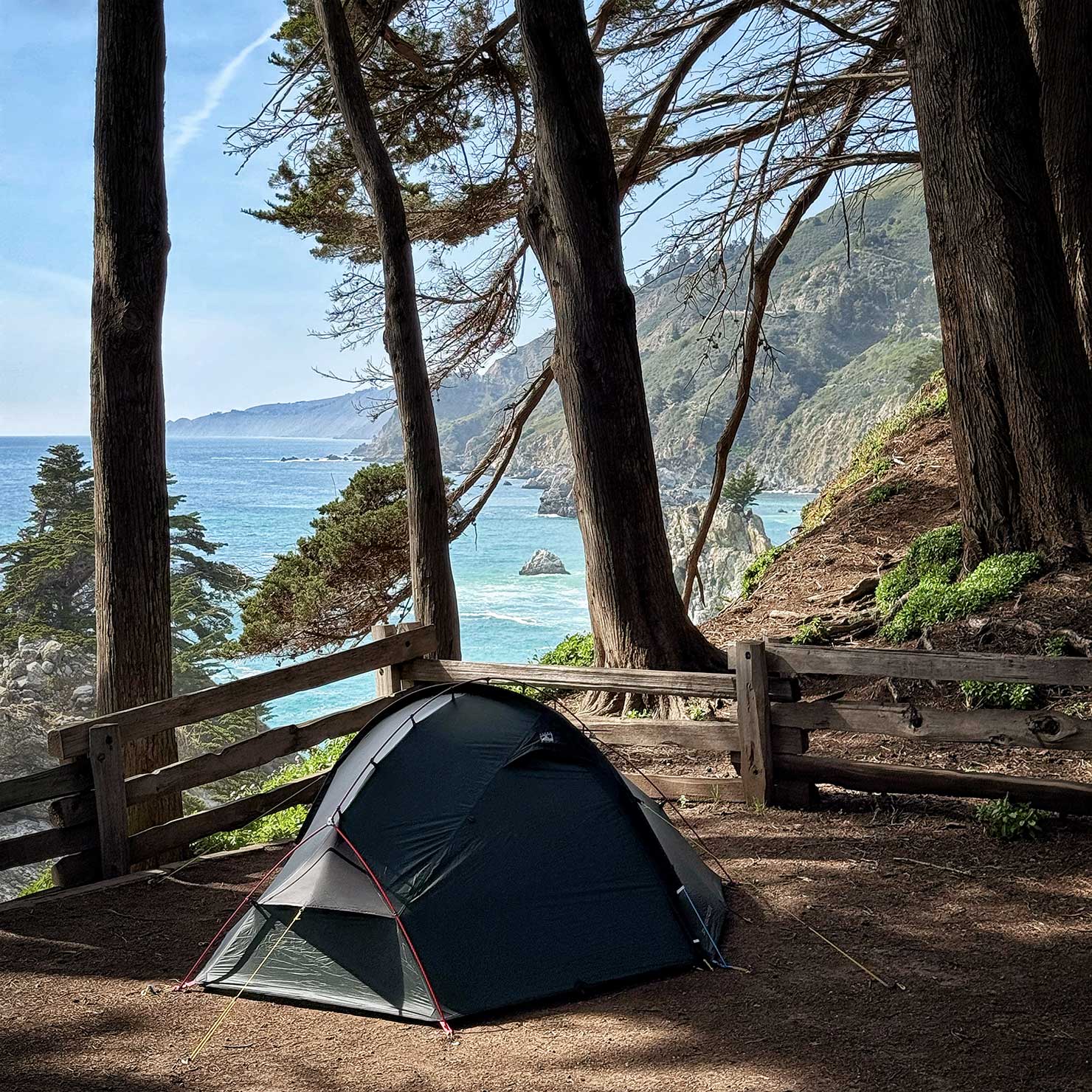 2025 Terra Nova Southern Cross 2 Setup Pitch Paul Reiffer Camping Big Sur Tent California Coast Route 1 View McWay Falls IMG_7095