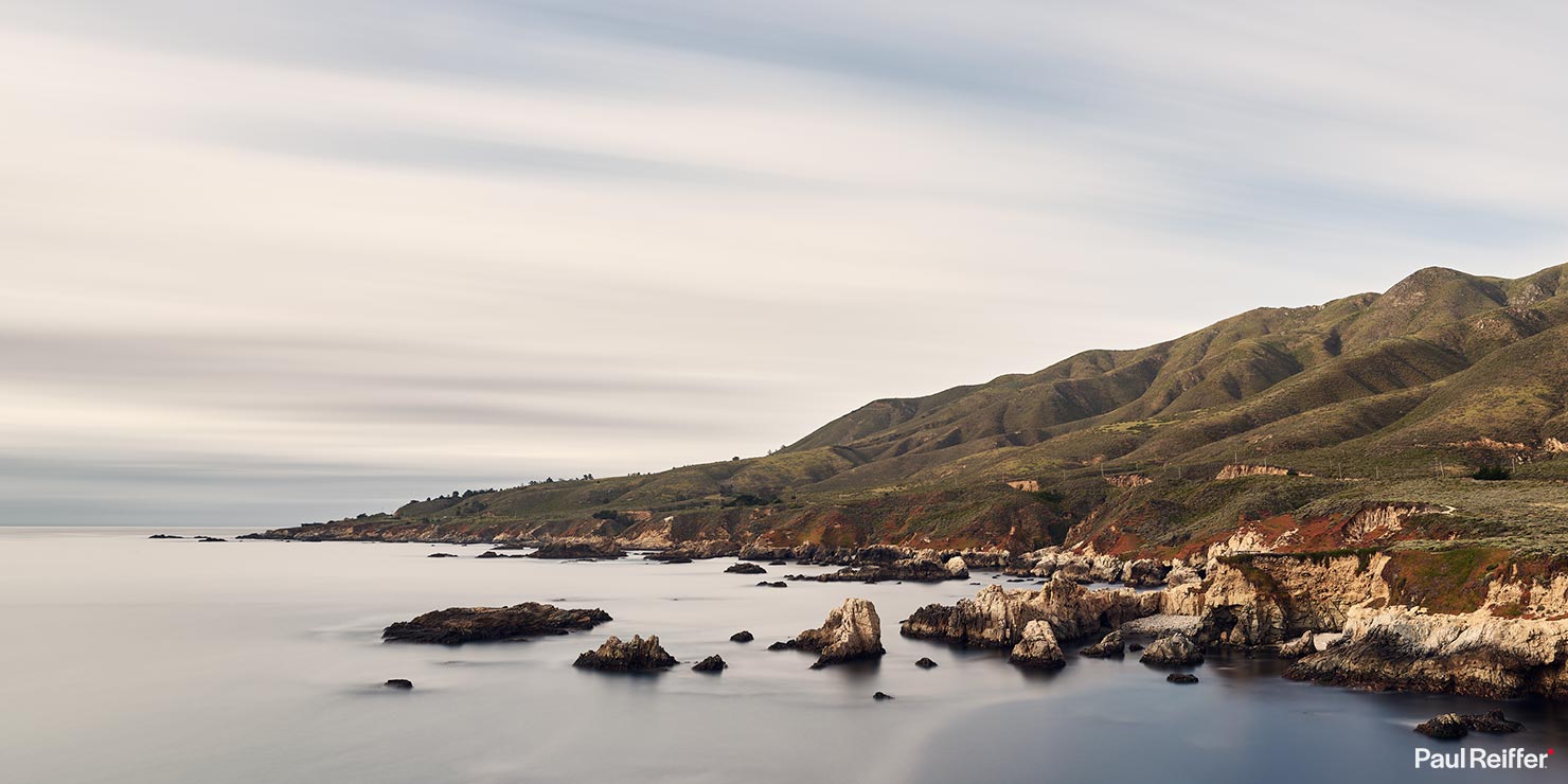 Big Sur Coastline Crop Pano North Blues Tones Long Exposure Clouds Sky Ocean Sea Turquoise Trails Coast Pacific Paul Reiffer P0005301
