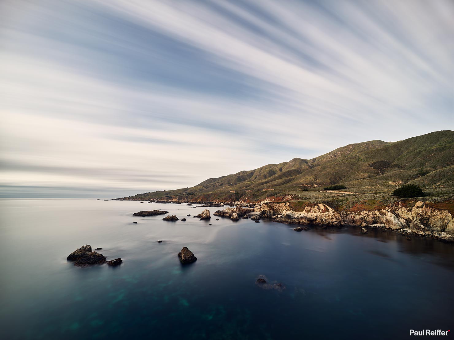 Big Sur Coastline North Blues Tones Long Exposure Clouds Sky Ocean Sea Turquoise Trails Coast Pacific Paul Reiffer P0005301