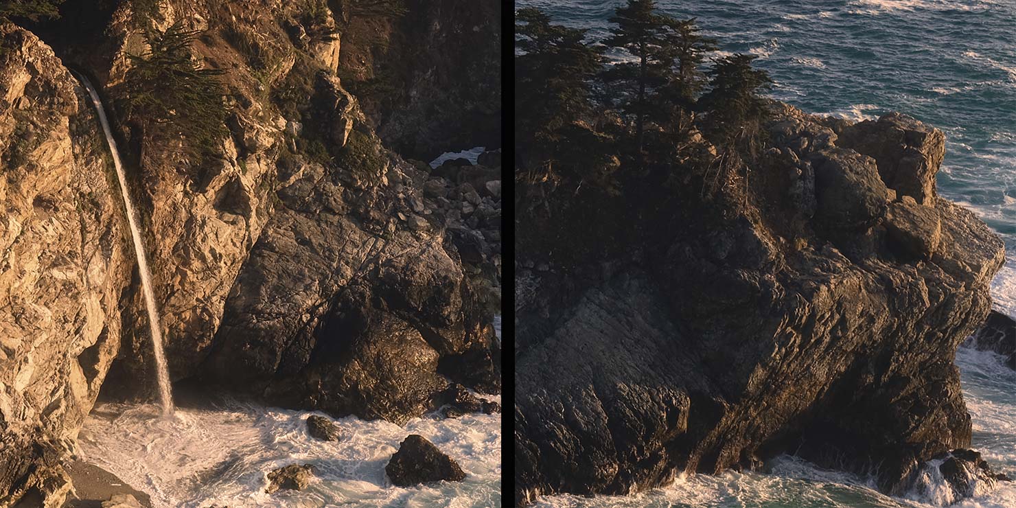 DSCF0651 McWay Falls 100 Percent Crop Sharp Shutter IBIS Fujifilm GFX100RF 100MP Press Review Paul Reiffer Medium Format Fuji Phase One Photographer Big Sur X100VI Compare