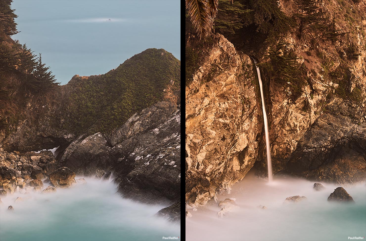 Hideaway Detail Crop McWay Falls Big Sur Coast PCH Route 1 Pacific Highway California Julia Pfeiffer Burns Sunset Ocean Print Calm Relaxing Paul Reiffer Landscape Photography P0053816