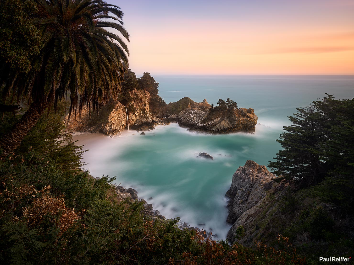 Hideaway McWay Falls Big Sur Coast PCH Route 1 Pacific Highway California Julia Pfeiffer Burns Sunset Ocean Print Calm Relaxing Paul Reiffer Landscape Photography P0053816 full