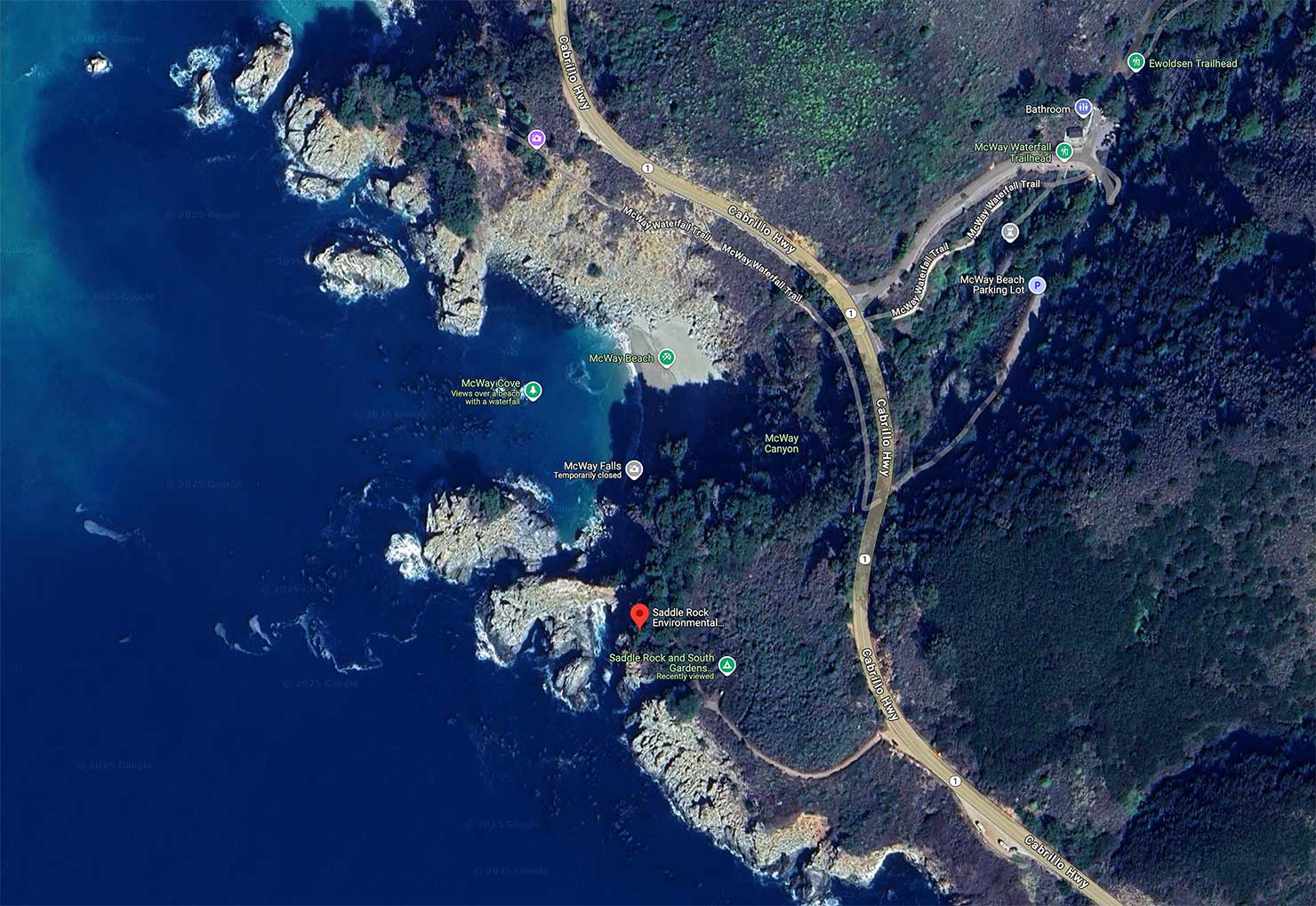 Location Google Map Big Sur McWay Falls Julia Pfeiffer Burns State Park PCH Pacific Coast Route 1 Highway Paul Reiffer Photography Trip
