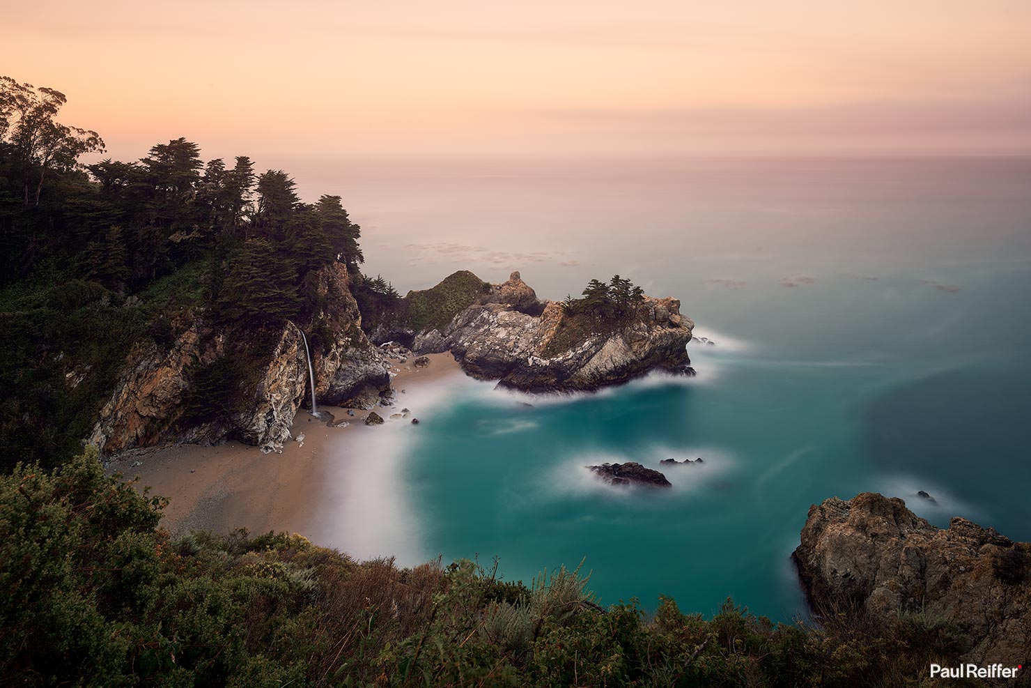 McWay Falls 2022 Haze Light Sunset Top Viewpoint Lookout Waterfall PCH Route 1 California Big Sur Coast Phase One Paul Reiffer Frame Average P0005266