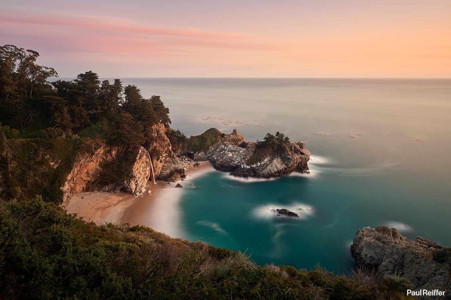 McWay Falls 2022 Soft Sunset Top Viewpoint Lookout Waterfall PCH Route 1 California Big Sur Coast Phase One Paul Reiffer Frame Average Julia Pfeiffer Burns P0005288