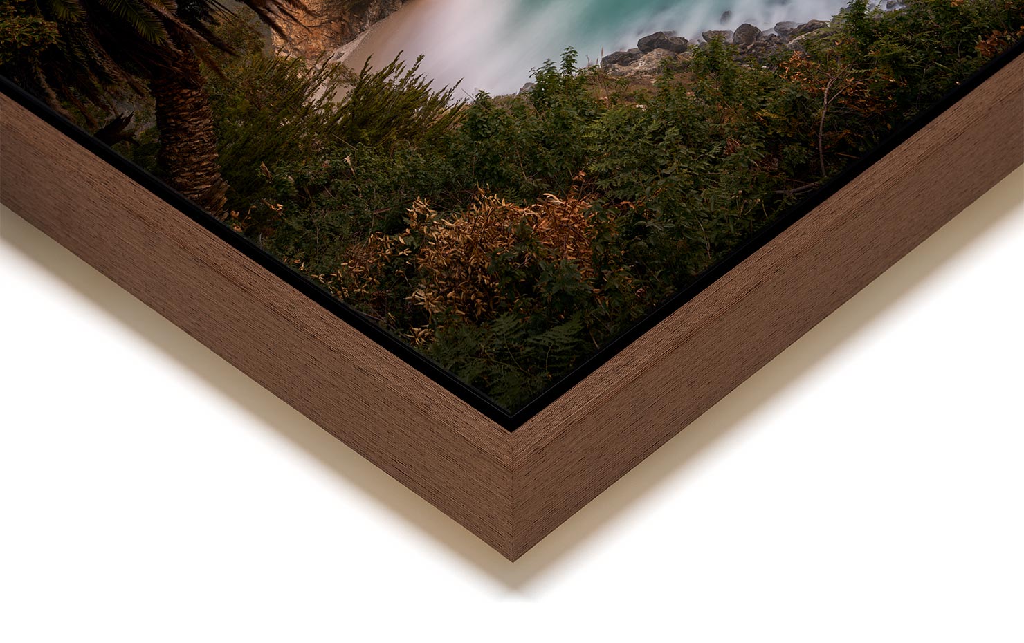 hideaway McWay Falls Route 1 California PCH Julia Pfeiffer Burns Waterfall buy limited edition photograph landscape Full Light Floating Tray Frame Solid Wood Acrylic Paul Reiffer