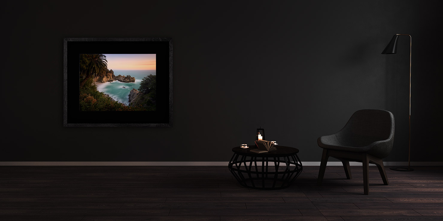 hideaway McWay Falls Route 1 California PCH Julia Pfeiffer Burns Waterfall buy limited edition photograph landscape Full Solid Wood Black Frame Complete Image Paul Reiffer Apartment 07 Dark Black Solid Wood Frame Paul Reiffer