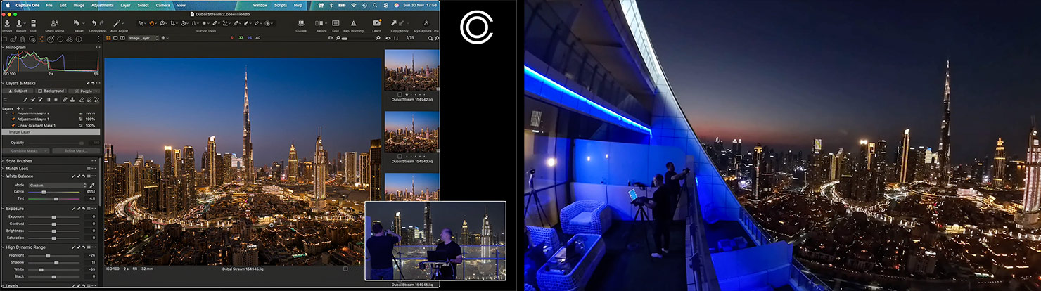 Livestream 2 Live From Damac Balcony Night Lights City Cityscape Burj Khalifa 360 High Rooftop BTS iPhone Capture One Paul Reiffer