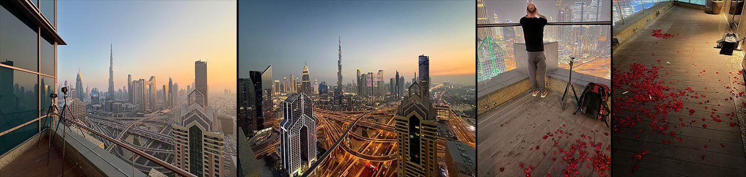 Shangri La Suite View Sheikh Zayed Intersection View Sunset Proposal Scene Rooftop Rose Petals BTS iPhone Capture One Paul Reiffer