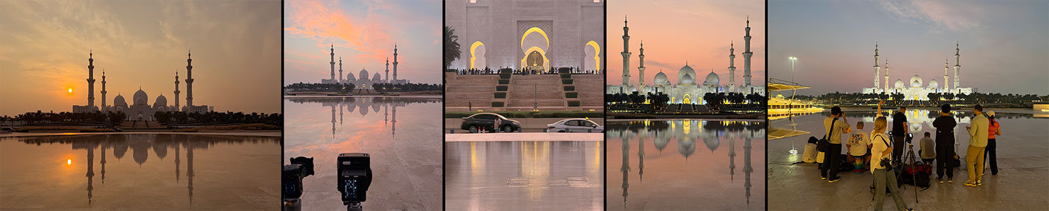 Sheikh Zayed Grand Mosque Abu Dhabi Sunset Reflecting Pool BTS iPhone Capture One Paul Reiffer