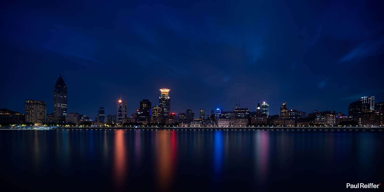 Shanghai Bund View Blue Hour Pre Lights P0017530 Paul Reiffer Photographer Travel Destination Cityscape Professional Phase One