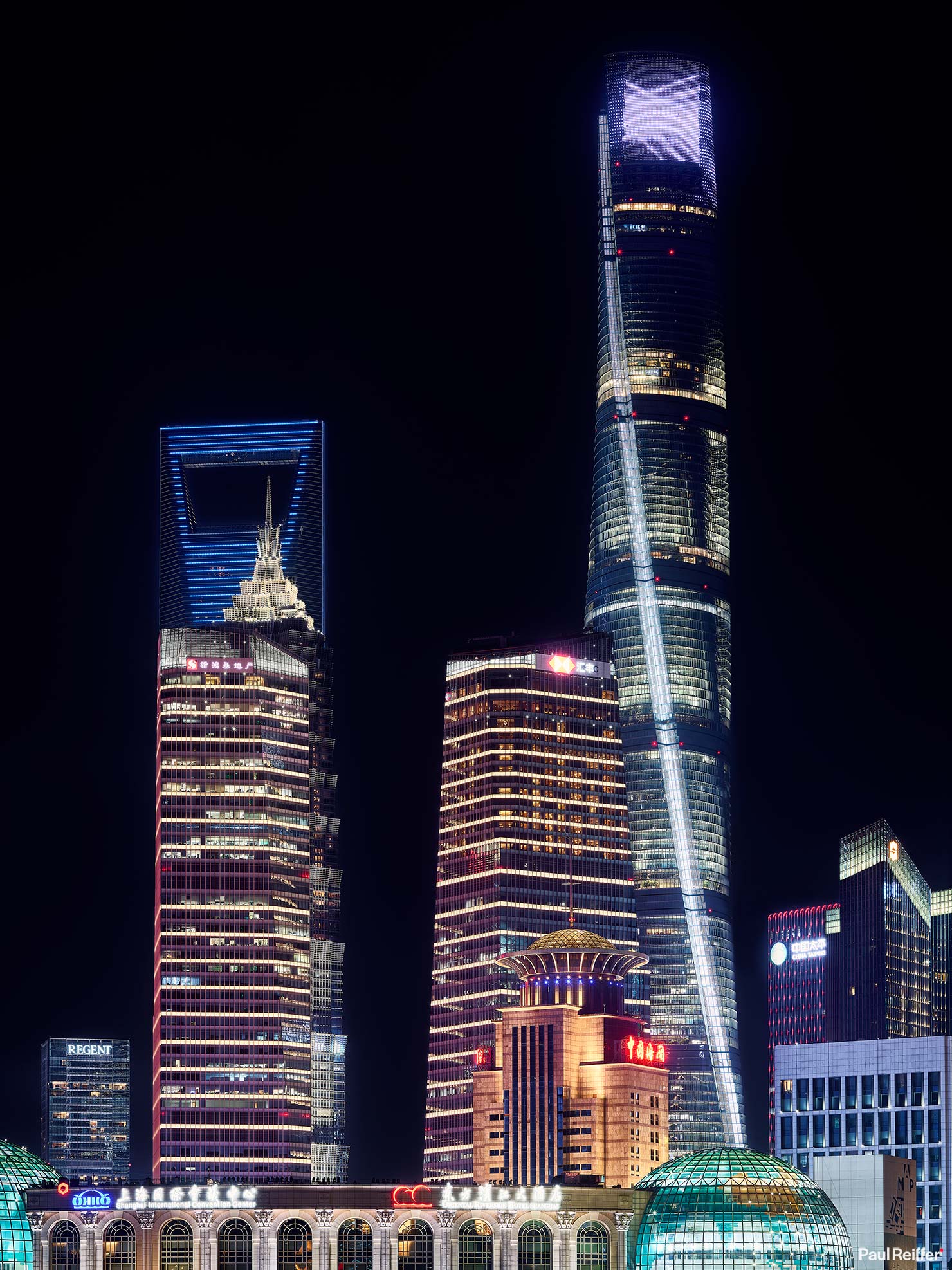 Shanghai Lujiazui Towers Night Portrait P0053377 Paul Reiffer Photographer Travel Destination Cityscape Professional Phase One