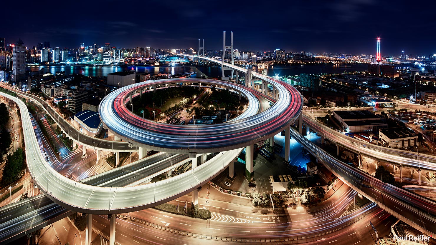 Shanghai Nanpu Bridge Warped Wide Pano CF003484 Paul Reiffer Photographer Travel Destination Cityscape Professional Phase One